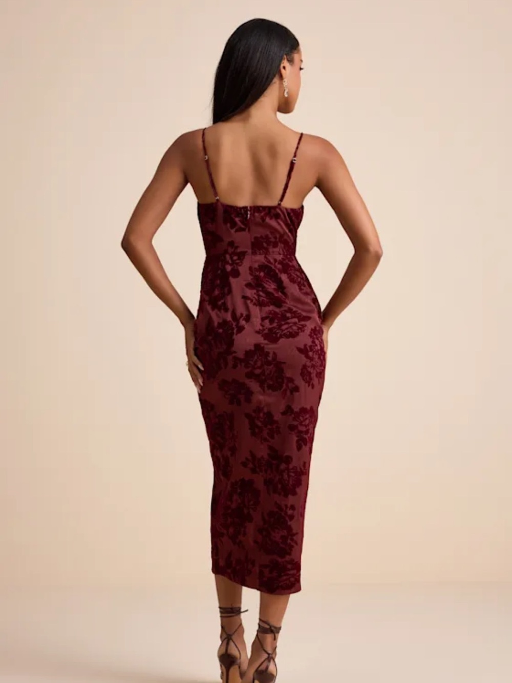 Lulu's Burgundy Floral Burnout Slip Midi Dress - Picture 2 of 2